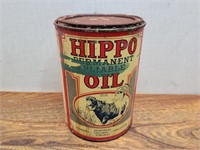 Vintage Hippo Oil Tin 4 1/4inAx6inH