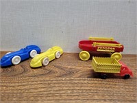 Vintage Plastic 2 Race Cars Express Wagon Truck