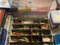 Plastic Box w/assorted fishing contents