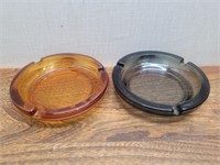 Vintage Amber Glass Ashtray + Smoke Glass Ashtray