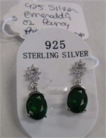 925 Silver Emerald & CZ Fancy Post Earrings