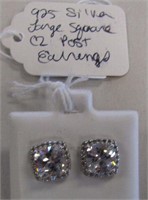 925 Silver Square CZ Post Earrings