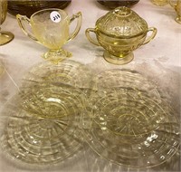 Yellow Depression Glass - 2 Sugar Bowls (lid