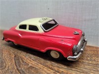Vintage Red-White Tin Taxi Push & Go Car GWO