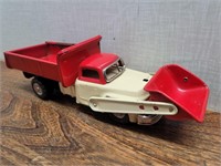 Vintage Tin Red=White Snow Plow Truck 8 3/4inL