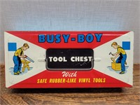 Vintage Metal Litho Busy-Boy Tool Chest + Tools