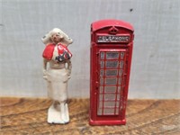 VIntage Miniture Cast Nun + Red Telephone Booth