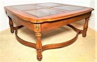 Wood Coffee Table with Beveled Glass Insert