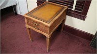Leather Top Small Table with Drawer