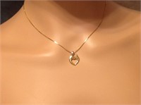 14K Gold Chain 10K Mom And Baby Heart Pendant