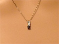 10K Gold Sapphire Diamond Accent Pendant Necklace
