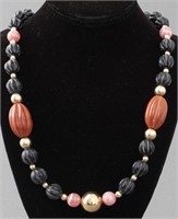 14K Plated  Agate, Onyx & Rhodochrosite Necklace