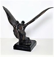 Cast Metal Sculpture of Winged Figures