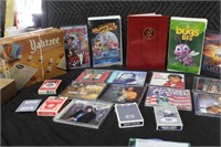 Games, CD's, Books, Playing cards