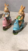 2 Bunny Figurines on Scooters by Valerie