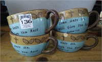 Set of 4 Faith & Home Coffee Cups - One has chip