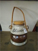 Olives Jar with Cork Stopper and Wicker Handle
