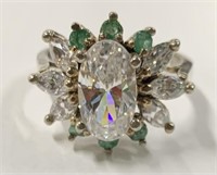 Sterling Ring Cz's & Emeralds - Stunning