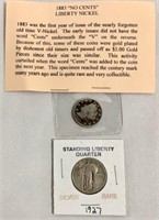 Standing Liberty Quarter & "No Cents" V Nickel