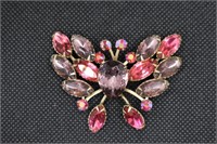 Vintage Rhinstone Crystal Butterfly Brooch