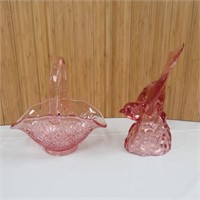 Pink Glass Bird & Basket