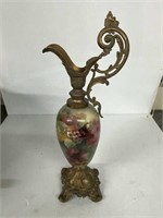 METAL AND GLASS FLORAL URN ABOUT 21 INCHES TALL