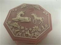 PINK CEREMIC UNICORN BOX ABOUT 5 INCHES TALL