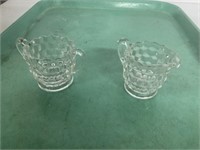CUT GLASS  SUGAR AND CREAMER  ABOUT 2 INCHES TALL
