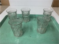 5 MATCHING CUT GLASS GLASSES ABOUT 5 INCHES