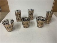 6 GOLD LEAF PATTERN GLASSES 3 ARE 6 INCHES TALL