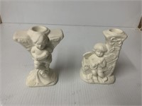CEREMIC ANGEL CANDLE HOLDERS ABOUT 5 INCHES TALL