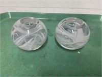 RETRO GLASS CANDLE HOLDERS ABOUT 4 INCHES TALL