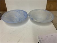 2 BLUE FROSTED BOWLS ABOUT 13 INCHES ACROSS