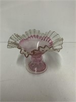 PINK AND CLEAR CANDY DISH ABOUT 6 INCHES TALL