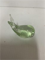 PALE GREEN GLASS WHALE PAPERWEIGHT ABOUT 2  1/2