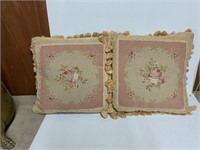 2 TAPESTRY PILLOWS  ABOUT 14 INCHES BY 14 ICHES