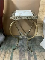 METAL FRAME AND MARBLE TOP PLANT STAND ABOUT