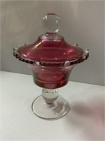 PINK AND CLEAR CANDY DISH ABOUT 3 INCHES TALL