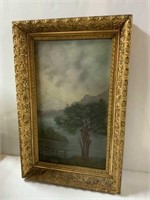 VINTAGE LAKE SCENE PICTURE ABOUT 23 INCHES TALL