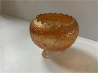 CARNIVAL GLASS FOOTED CANDY DISH ABOUT 4 1/2 INCHS