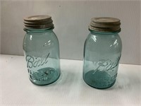 2 QUART BLUE GLASS JARS