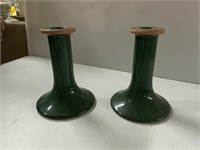 2 GLASS CANDLE STICK HOLDERS ABOUT 5 1/2 INCHES