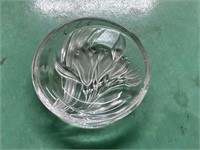 FROSTED FLORAL GLASS BOWL ABOUT 5 INCHES ACROSS