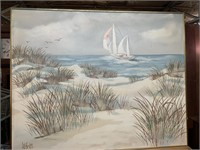 SIGNED WATER COLOR  SEASCAPE  ABOUT 40 INCHES BY