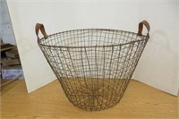 Large Metal Basket w Leather Handles 15" h x 20"w