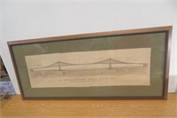 Brooklyn Bridge Framed Drawing Print 41" x 18"