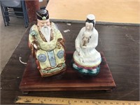 PORCELAIN STATUES AND WOOD BASE