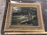 EARLY FISHING PRINT/PAINTING? IN FRAME