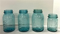 Four (4) Blue Canning Jars