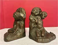 Vintage Deco Girl with Frog Bookends